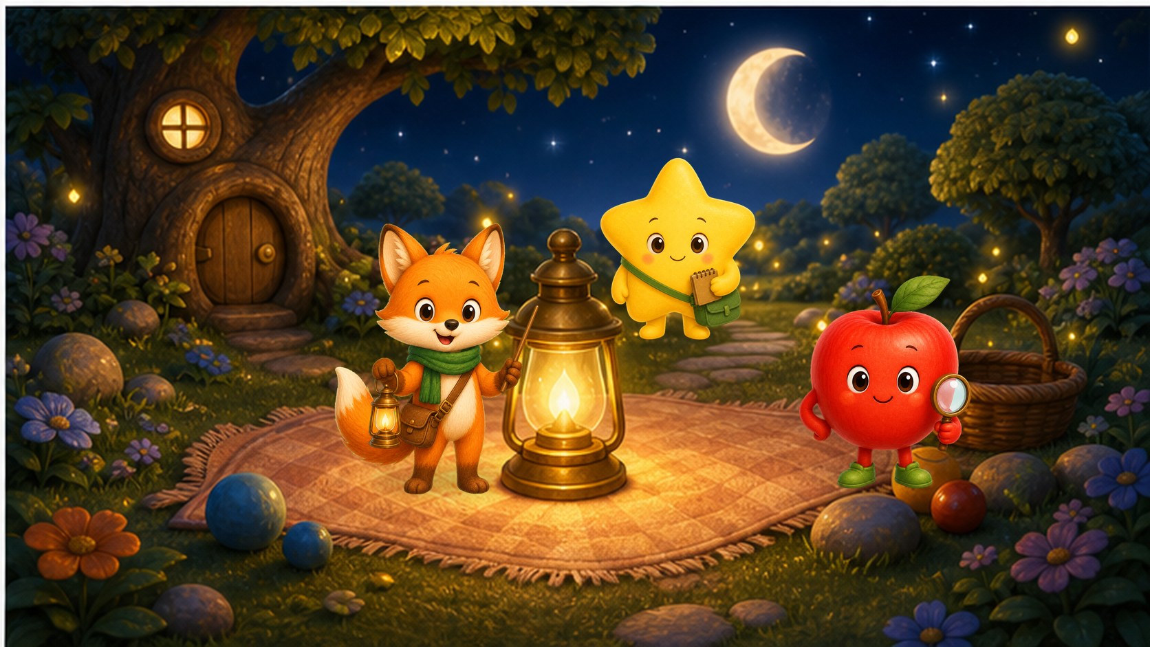Finn, Pip, and Twinkle help the repaired tiny lantern glow again.